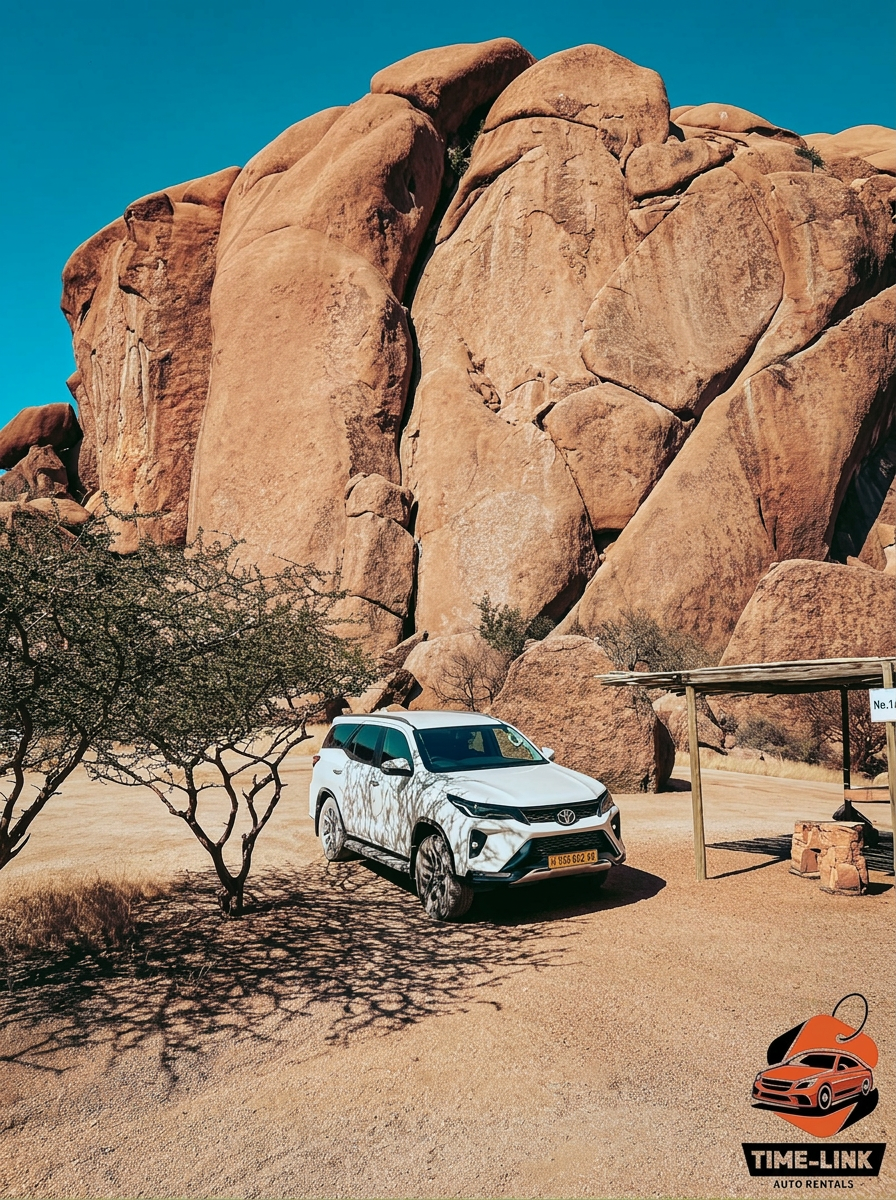 TimeLink Fortuner at Spitzkoppe in the Namibian landscape
